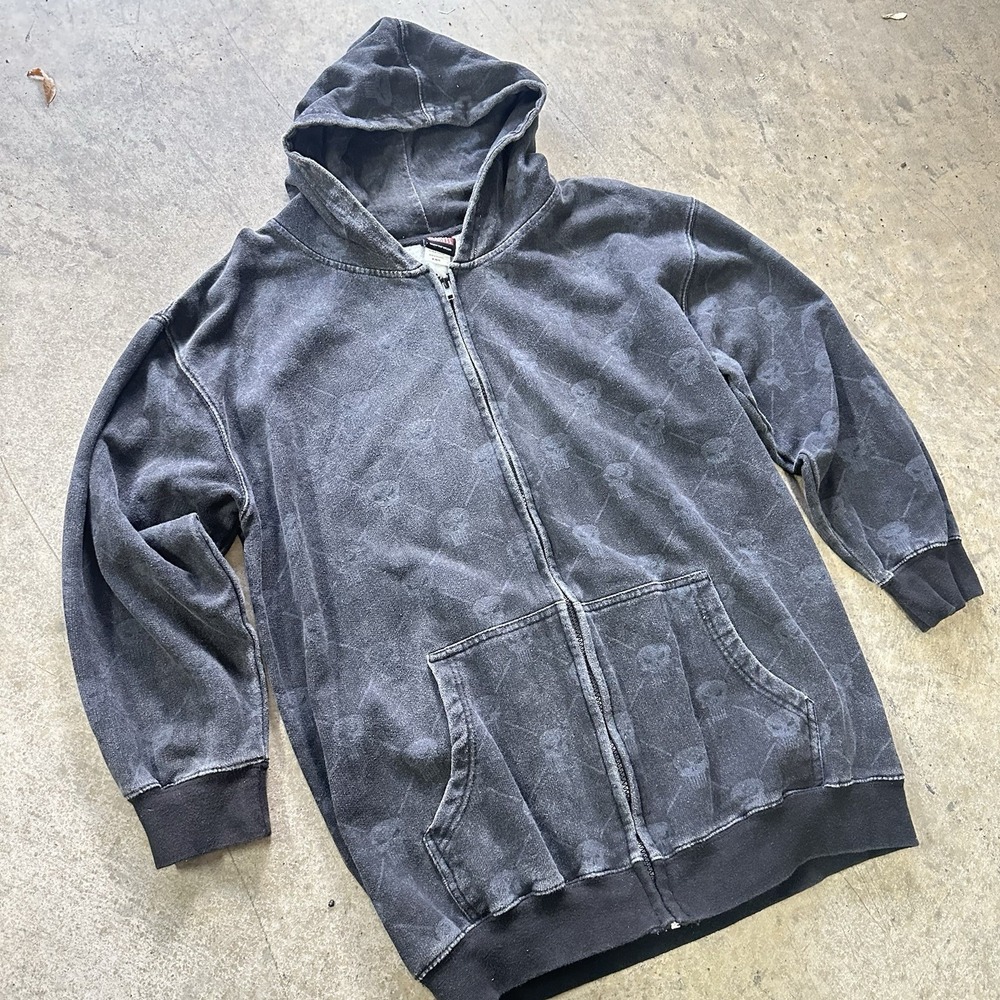 Vintage Marvel Punisher Jacket Black AOP Full Zip Hoodie Size M Skulls Y2K Fade‎